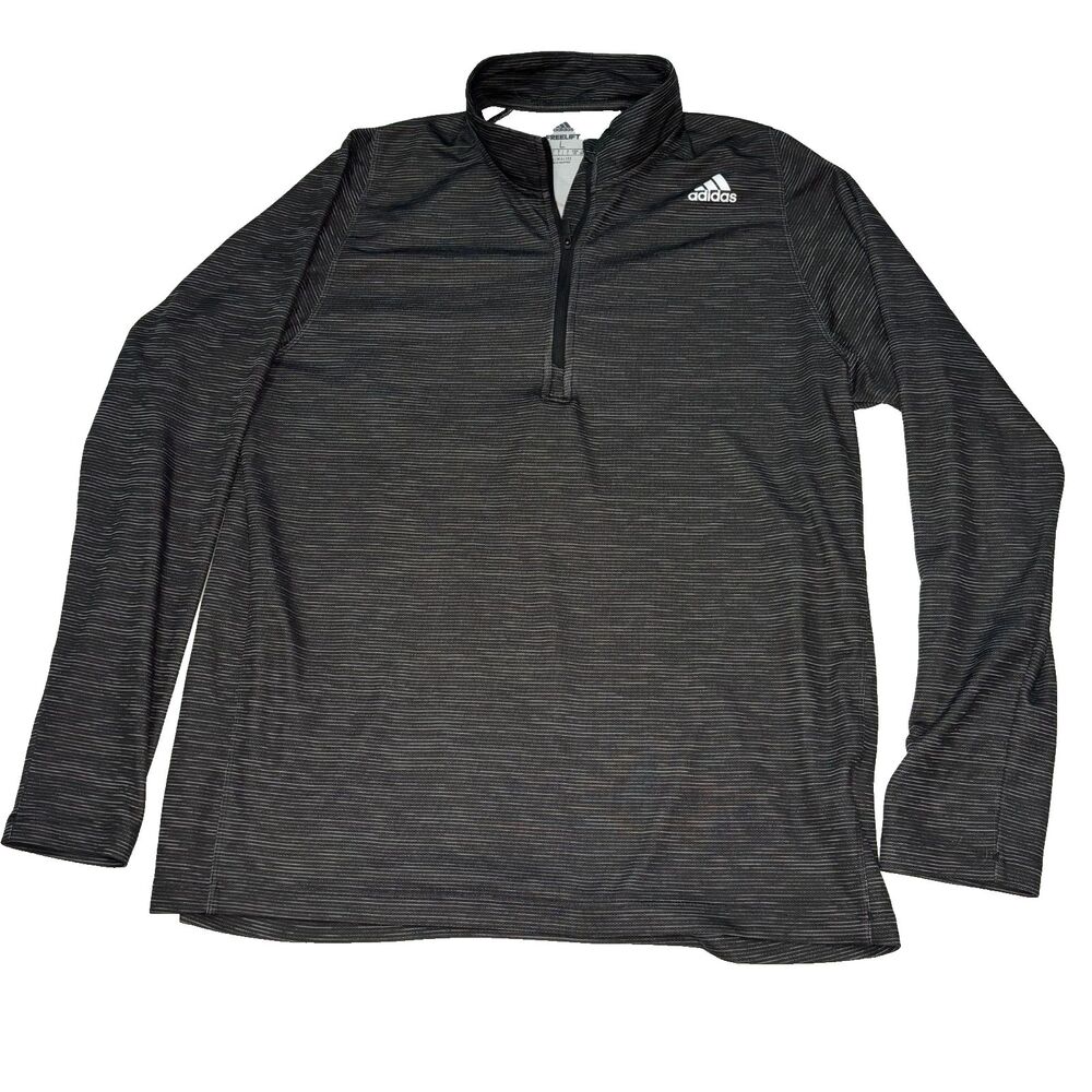 Adidas Freelift Climalite Large Gray Stripe Long Sleeve 1/4 Quarter Zip Sweater